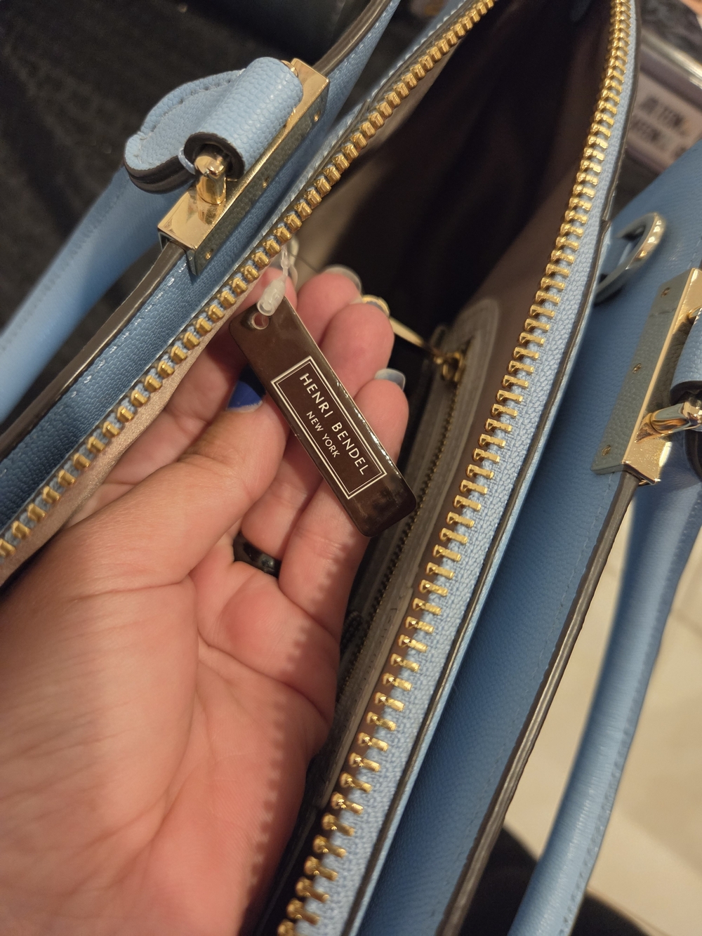 henri bendel 17x9 light blue Top-handle satchel W/Crossbody & gold hardware - Picture 7 of 8